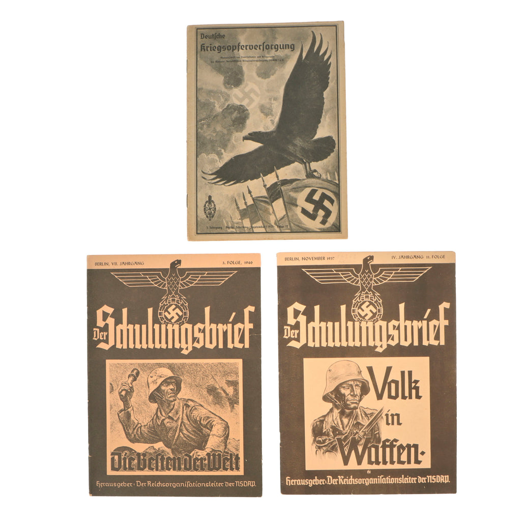 Original German Pre-WWII & WWII NSDAP Political Training & War Veterans Magazines - Der Schulungsbrief & Deutsche Kriegsopferversorgung - 1935-1940 - Lot of 3