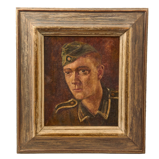 Original German WWII Framed Heer Army Infantry Unteroffizier NCO Portrait Painting - 16 1/4" x 18 1/4" Original Items