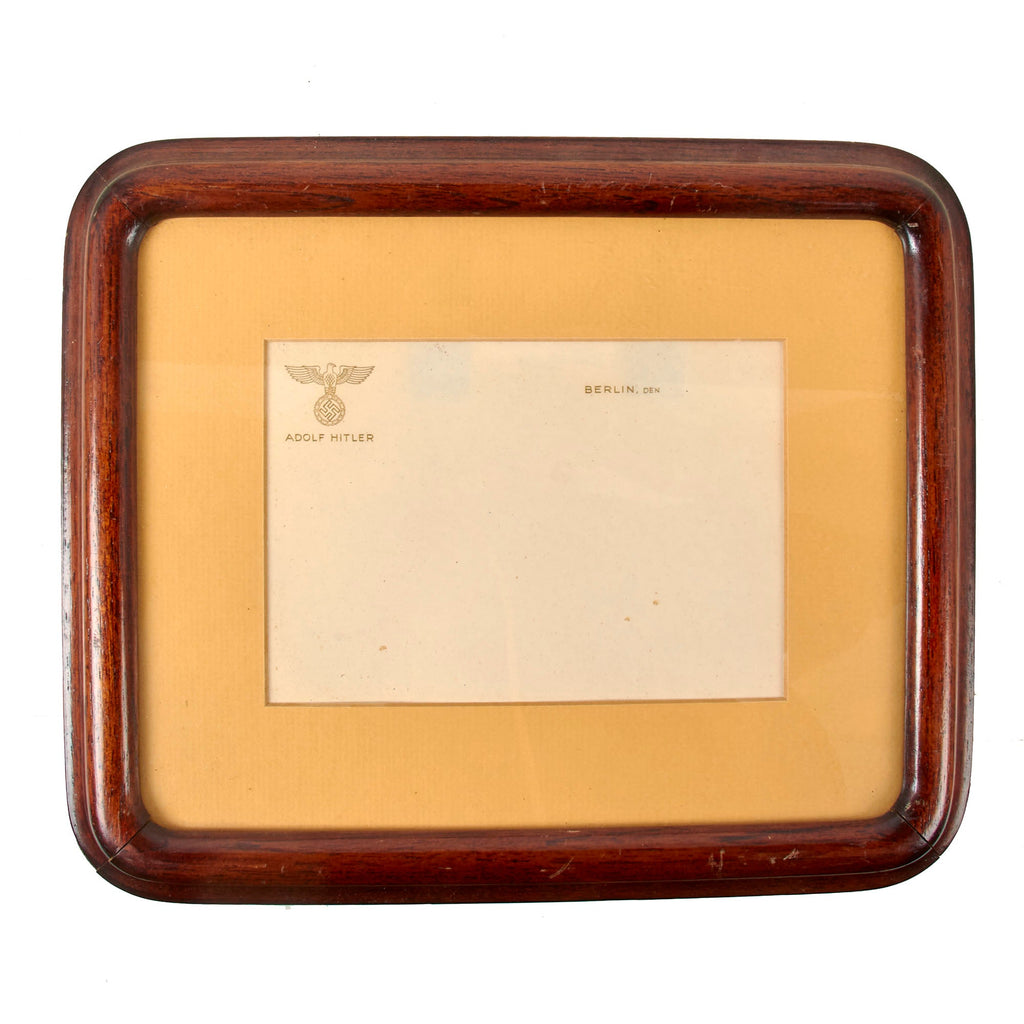 Original German WWII Framed Der Führer Adolf Berlin Office Personal Stationery Correspondence Card - 11 3/4" x9 3/4" Original Items