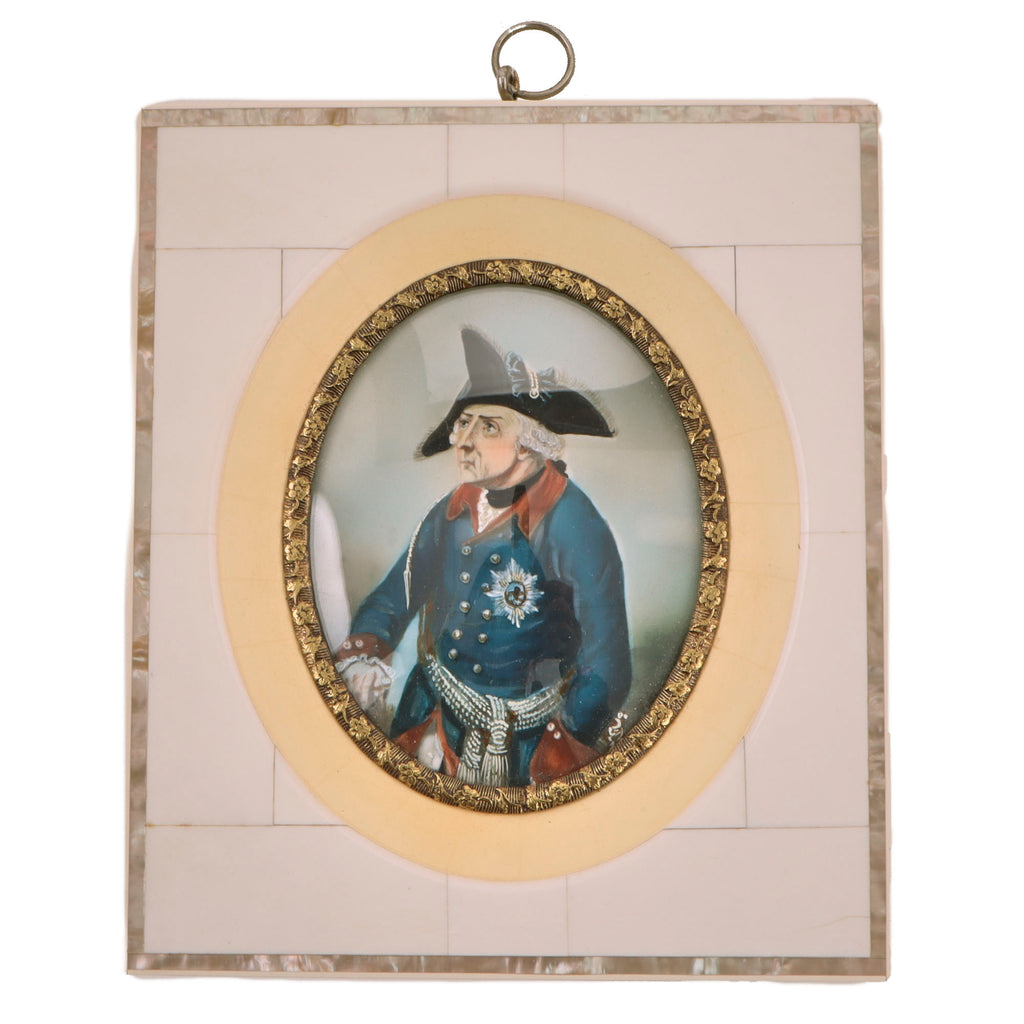 Original German 19th Century Era Framed Ceramic Hand Painted Portrait of Frederick the Great
