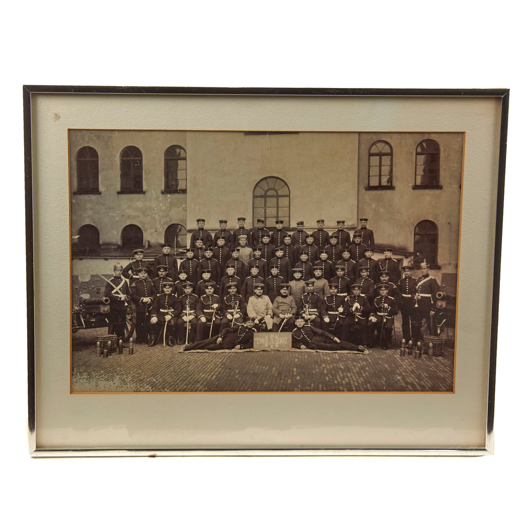 Original Imperial German Pre-WWI Framed Ostfries. Feldartillerie Regiment Nr. 62 Unit Photograph with Cannons & Wicker Shell-Carriers - 16 ¼ x 20 ¼” Original Items