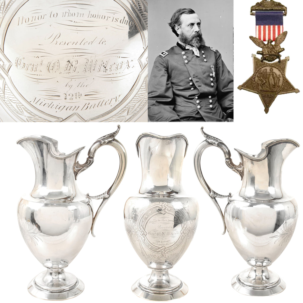 Original Civil War Engraved Medal of Honor Recipient General Orlando Bolivar Willcox Presentation Sterling Silver Pitcher from the 12th Michigan Battery Original Items