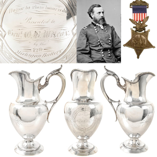 Original Civil War Engraved Medal of Honor Recipient General Orlando Bolivar Willcox Presentation Sterling Silver Pitcher from the 12th Michigan Battery Original Items