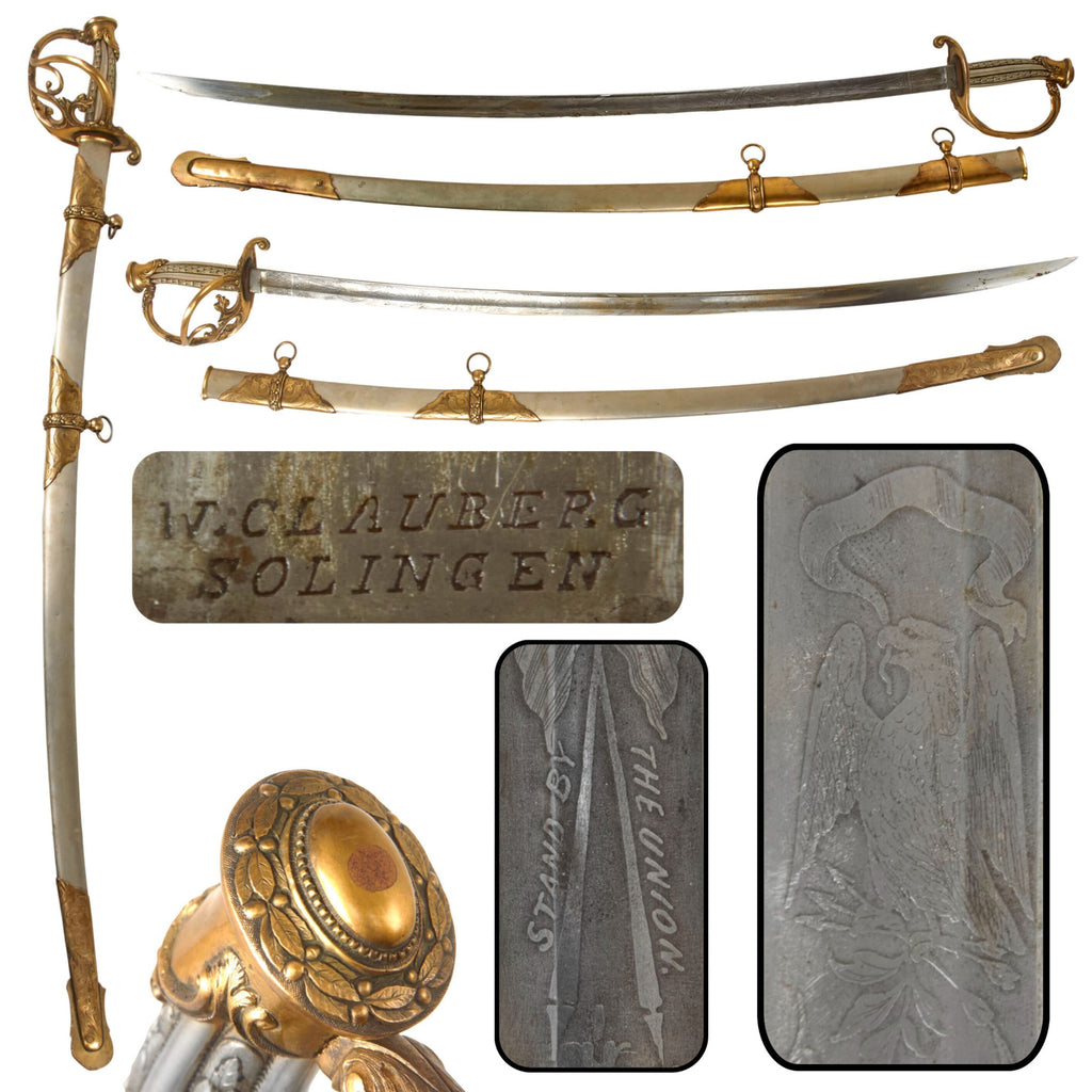 Original U.S. Civil War High-Grade Clauberg “Stand by the Union” Presentation Cavalry Saber with Sterling Silver Grip & Etched Blade with Scabbard