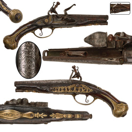 Original 18th-Century Italian Flintlock Tinder Lighter by G. Bonardi with Pocket-Pistol Form and Pop-Open Faux Barrel