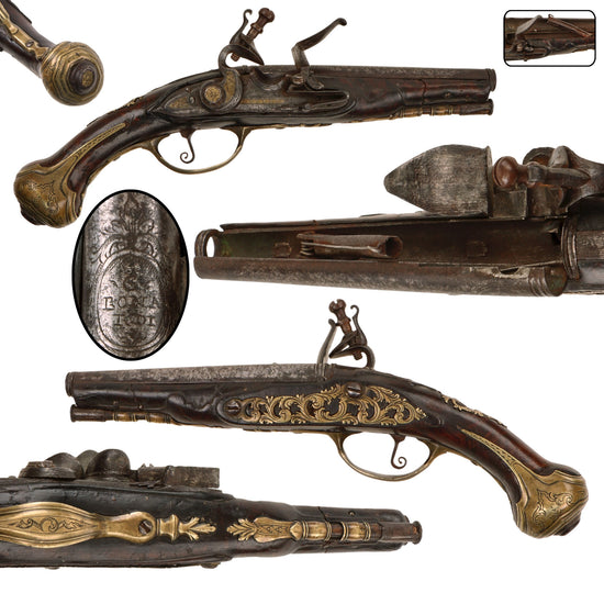 Original 18th-Century Italian Flintlock Tinder Lighter by G. Bonardi with Pocket-Pistol Form and Pop-Open Faux Barrel