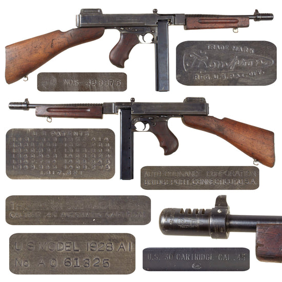 Original U.S. WWII Thompson M1928A1 Display Submachine Gun Serial No. A.O. 61326 - Original WW2 Parts Original Items