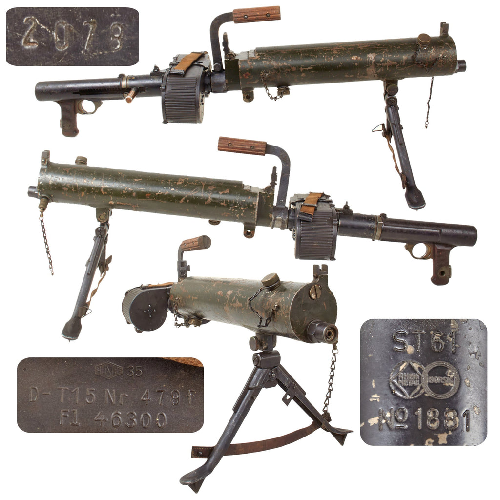 Original German WWII Rheinmetall ST-61 MG 15 Water Cooled Display Gun Serial No. 1881 with Saddle Drum Magazine - dated 1942 Original Items