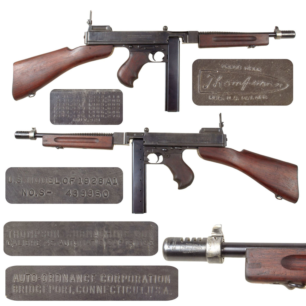 Original U.S. WWII Thompson M1928A1 Display Submachine Gun Serial NO.S-433350 - Original WW2 Parts Original Items