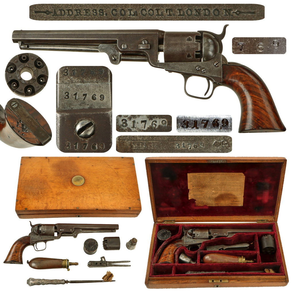 Original London Colt Model 1851 British Proofed Navy Revolver Manufactured in 1854 in Custom Wood Case with Accessories - Matching Serial 31769 Original Items