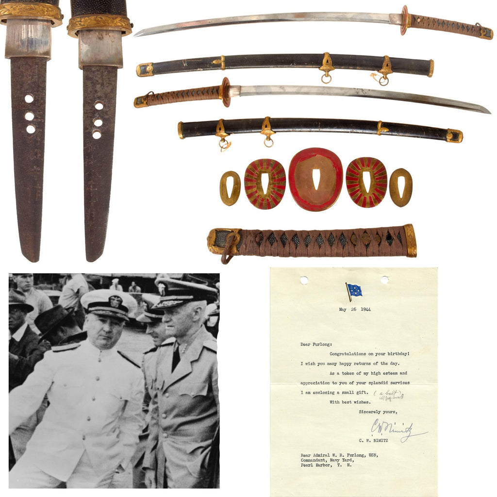 Original WWII Japanese Navy Officer P1937 Kai-Gunto Katana by MIHARA MASAMORI - Documented Gift to Admiral William Furlong by Fleet Admiral Chester Nimitz Original Items