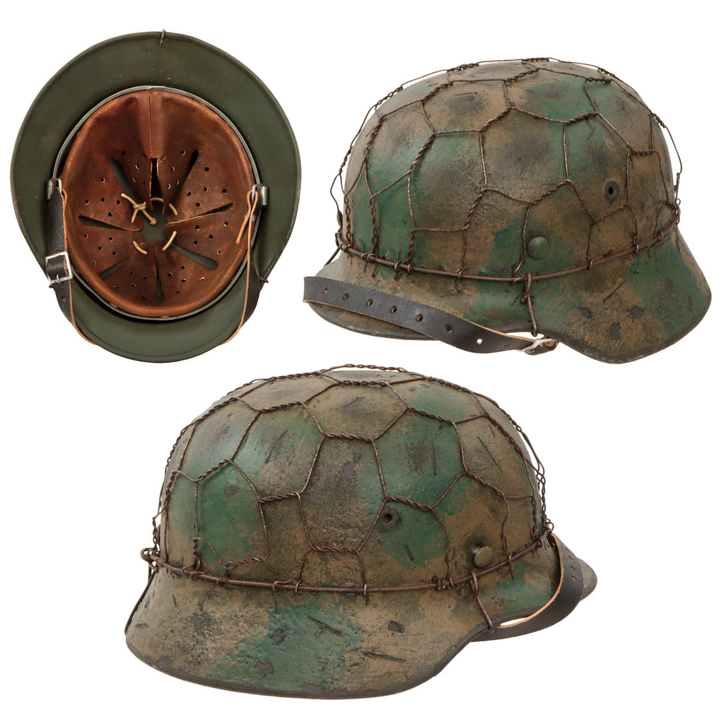 Original German WWII M40 Refurbished WWII Operation Market Garden 9th SS Panzer "Hohenstaufen" Helmet - Stamped EF66 Original Items