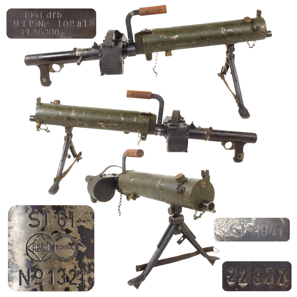 Original German WWII Rheinmetall ST-61 MG 15 Water Cooled Display Gun Serial No. 1321 with Saddle Drum Magazine - dated 1941 Original Items