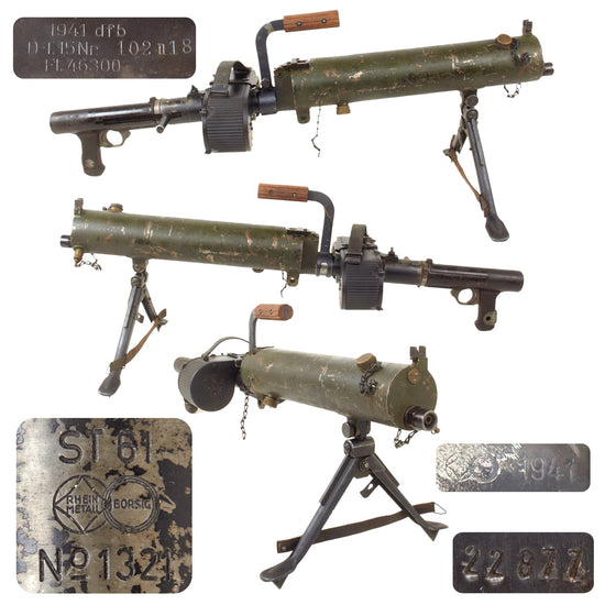Original German WWII Rheinmetall ST-61 MG 15 Water Cooled Display Gun Serial No. 1321 with Saddle Drum Magazine - dated 1941 Original Items