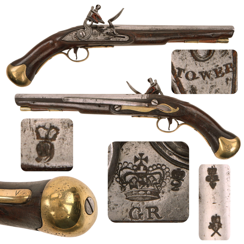 Original British Napoleonic Era Pattern 1800 Tower Marked Long Sea Service Flintlock Pistol with Belt Hook - circa 1805 Original Items