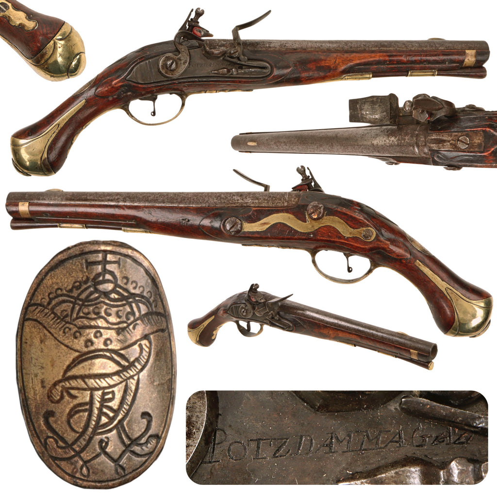 Original U.S. Revolutionary War Era Prussian Model 1742 Flintlock Cavalry Pistol Marked POTZDAM MAGAZ with Frederick the Great Cypher