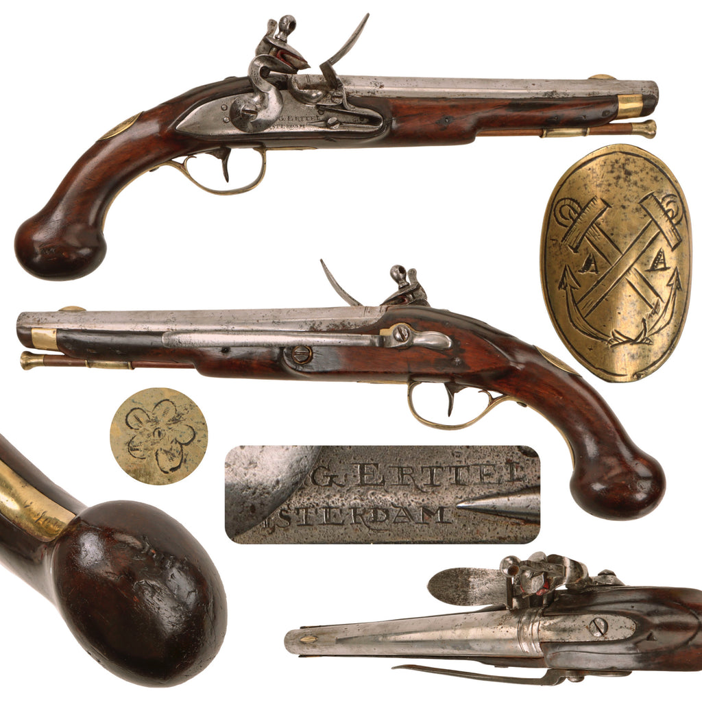 Original Mid 18th Century Dutch Naval Flintlock Pistol by Johann Erttel the Elder of Amsterdam - Circa 1740