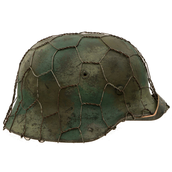 Original German WWII M40 Refurbished Battle of Kursk Camouflage Chicken Wire Helmet - Stamped EF66