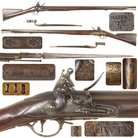 Original Revolutionary War British Short Land Pattern Tower Brown Bess Flintlock Musket Marked to the 5th Regiment of Foot with Socket Bayonet and Scabbard