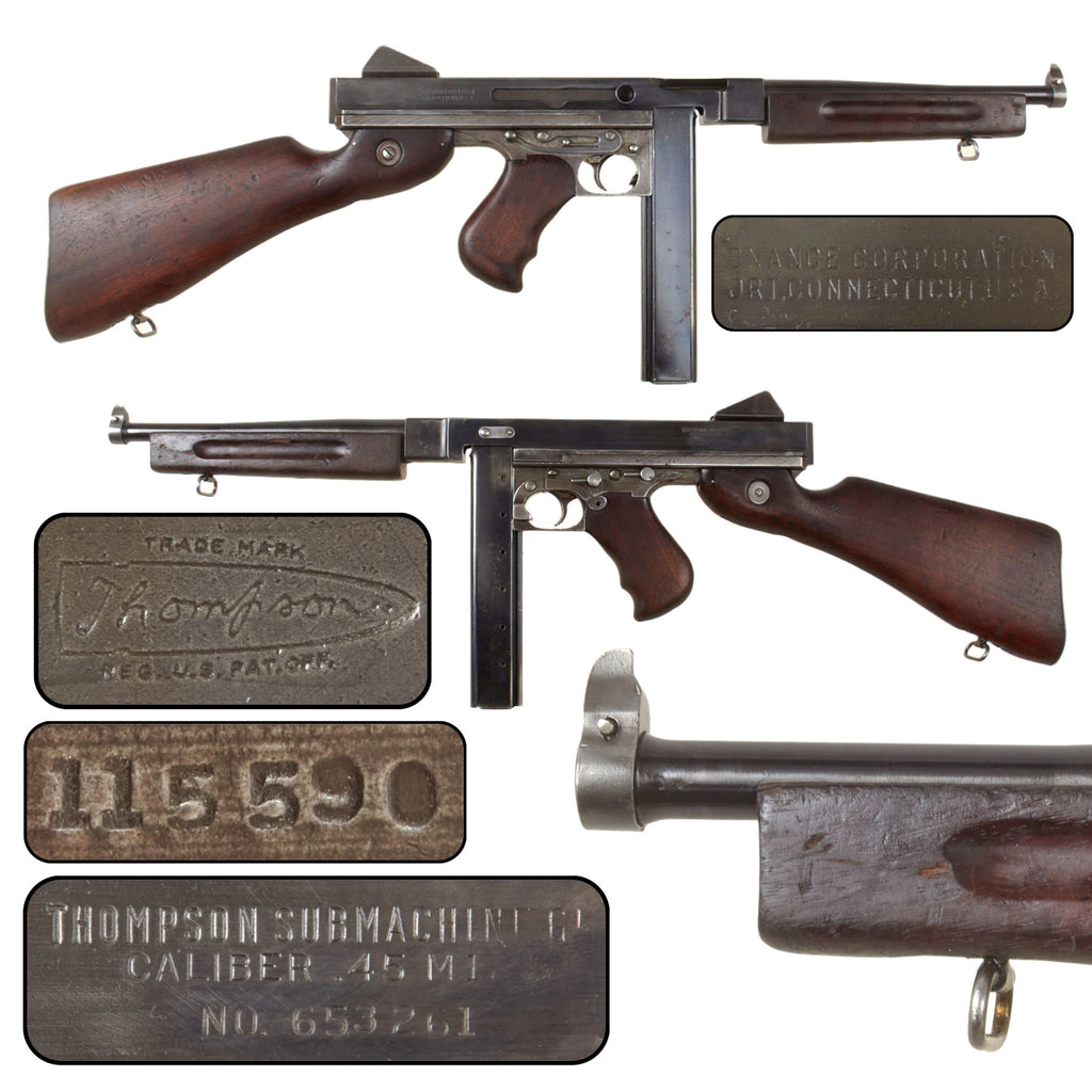 Original U.S. WWII Thompson M1A1 Inert Display Submachine Gun Serial NO. 653261 with Long Magazine, Built With Original WW2 Parts