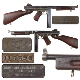 Original U.S. WWII Thompson M1A1 Inert Display Submachine Gun Serial NO. 653261 with Long Magazine, Built With Original WW2 Parts