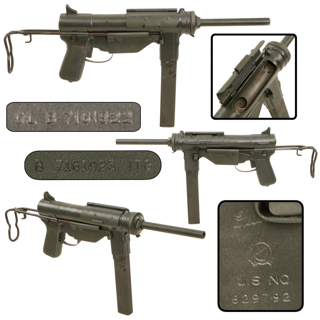 Original U.S. WWII M3A1 Grease Gun Inert Display SMG by Guide Lamp Co. with Live Barrel and Magazine, Serial No. 629792 Original Items