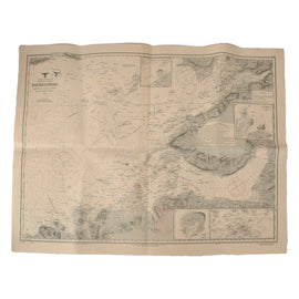Original German WWII 1944 Kriegsmarine Kiel Breiðafjörður Iceland Nautical Chart & Annotated English Channel Ship Sinking Map - Lot of 2 - [59” x 39 9/16”] & [56 5/16” x 39 3/8”]