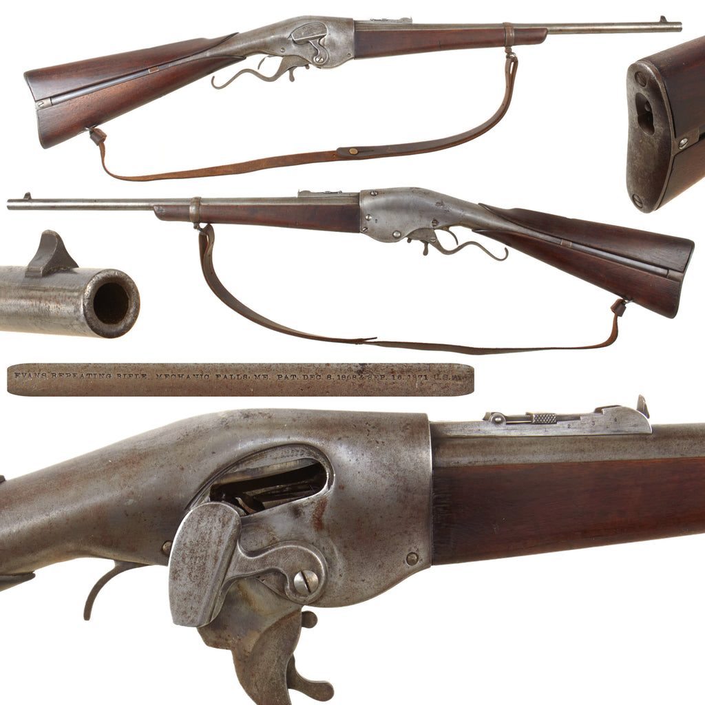 Original U.S. Evans 1877 New Model .44 Caliber Repeating Carbine with Leather Sling - 28 Round Magazine Original Items