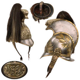 Original Early Victorian British Crimean War Era North Somerset Yeomanry Officer’s Full Dress Helmet with Chinscales and Horsehair Plume