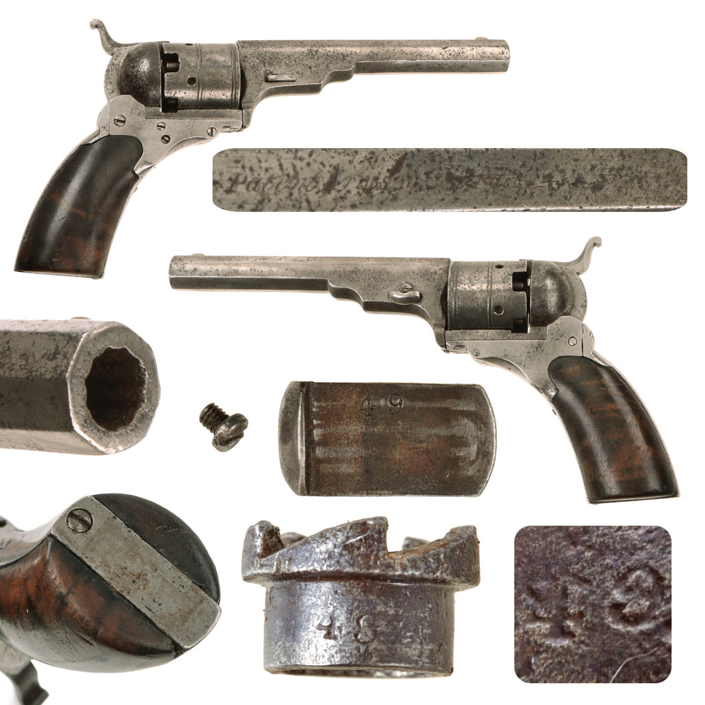 Original U.S. Scarce Colt No.1 Pocket Model "Baby" Paterson Revolver Serial 49 with 4 1/2" Barrel and Figured Wood Grip - Only 500 Made - Circa 1838 Original Items