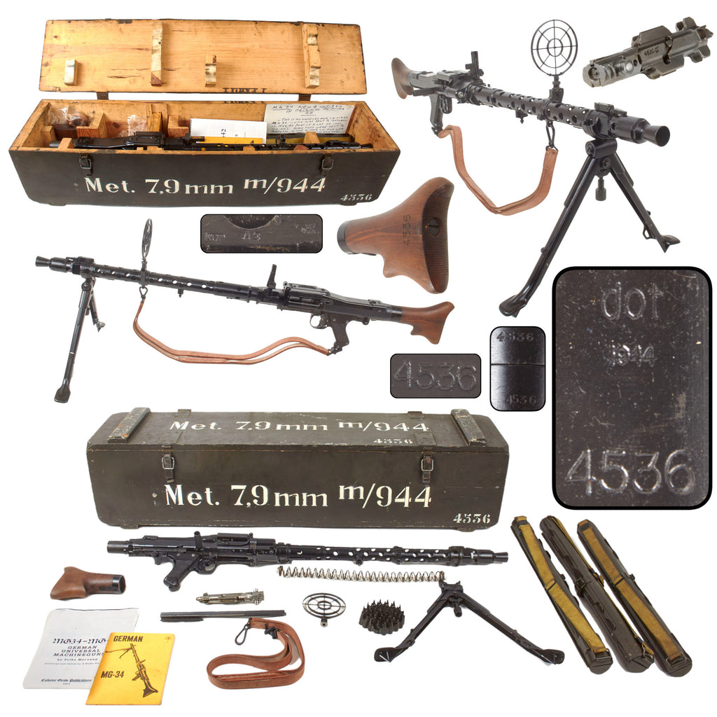 Original German WWII Museum Grade MG 34 Matching Serial Number 4536 Parts Set / Display Gun by Waffenwerke Brünn with Transit Chest and Accessories