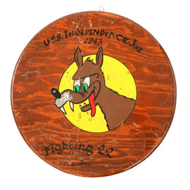 Original U.S. WWII Navy USS Independence CV-22 VF-22 “Fighting 22” Painted Wooden Squadron Plaque - June 1943 - 11½ Inches