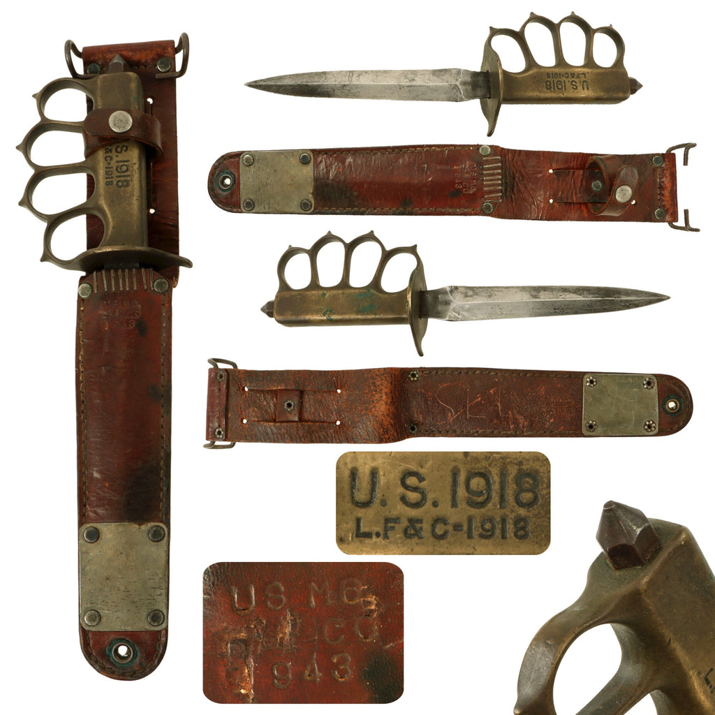 Original U.S. WWI/WWII Model 1918 Mark 1 Trench Knife by L. F. & C. in 1943-Dated M6 Sheath Original Items