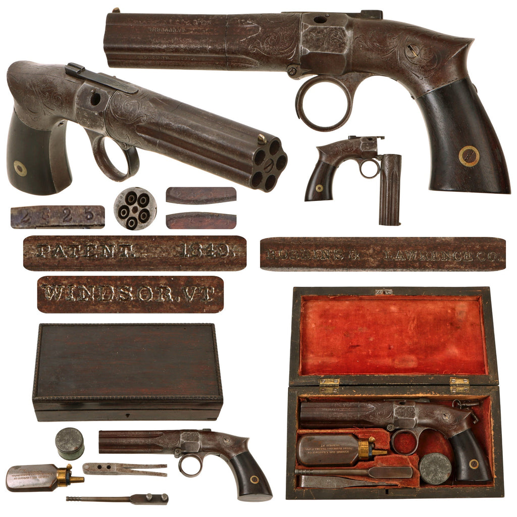 Original U.S. Rare Robbins & Lawrence 1849 Patent .31cal Percussion Pepperbox Revolver in Custom Wood Case with Accessories - Serial 2825 Original Items