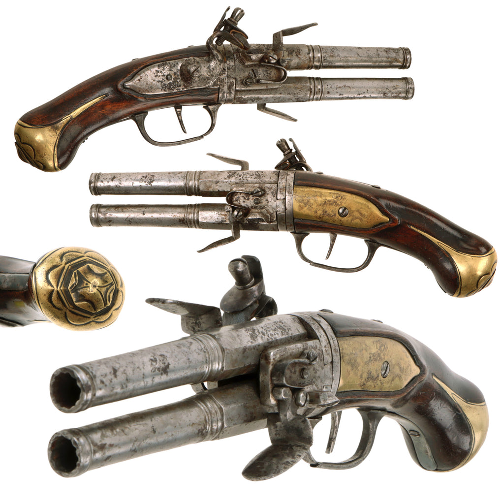 Original Early 19th Century British Style Over & Under Double Barrel Turn-Over Flintlock Pistol - Circa 1800 Original Items