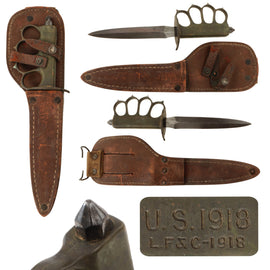 Original U.S. WWI Model 1918 Mark I Trench Knife by L. F. & C. with Custom WWII Leather Sheath