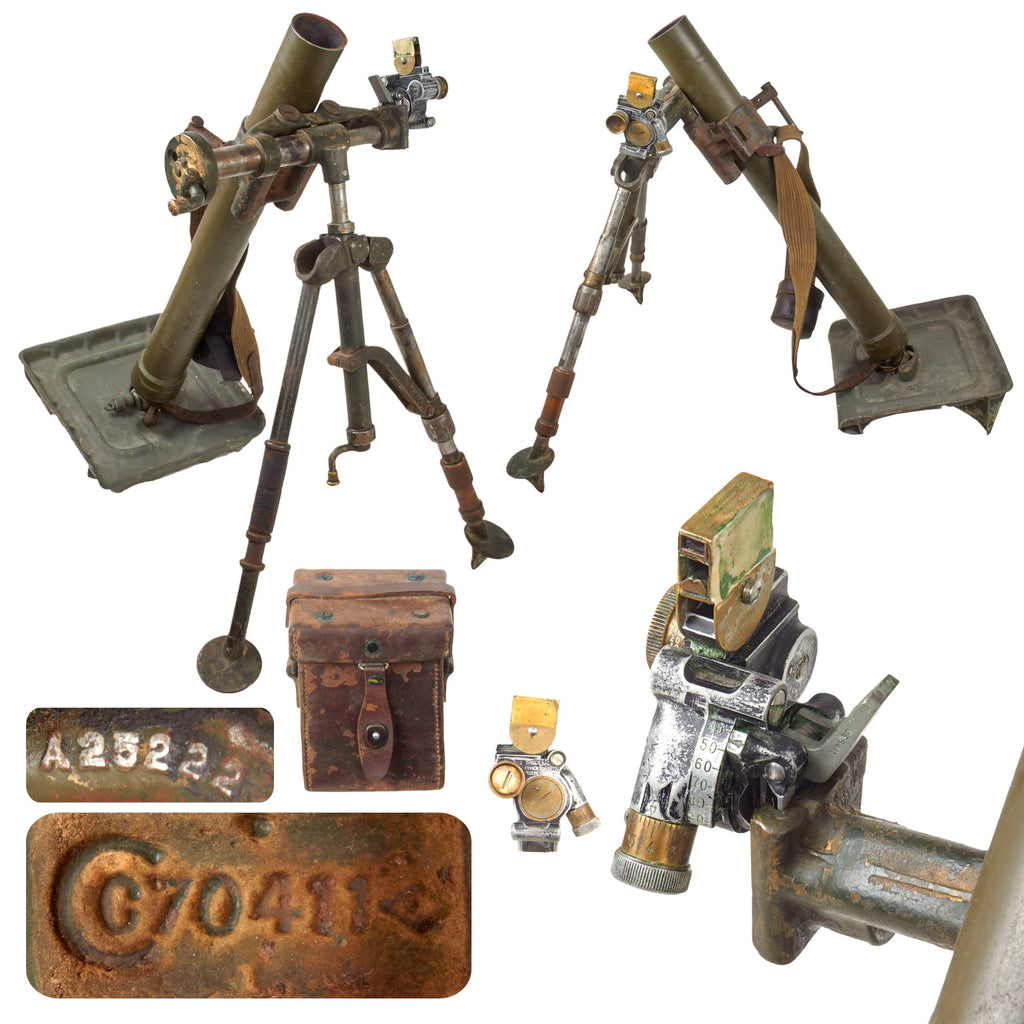 Original U.S. WWII M2 60mm Display Mortar System with M5 Bipod, M4 Optical Sight with Case Original Items
