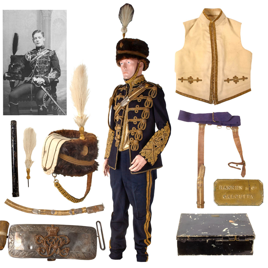 Original British Victorian 19th Royal Hussars (Queen Alexandra's Own) Major Officer’s Busby & Full Dress Tunic Uniform Grouping with Pouch Belt & Officer’s Mess Waistcoat - Extremely Scarce Original Items
