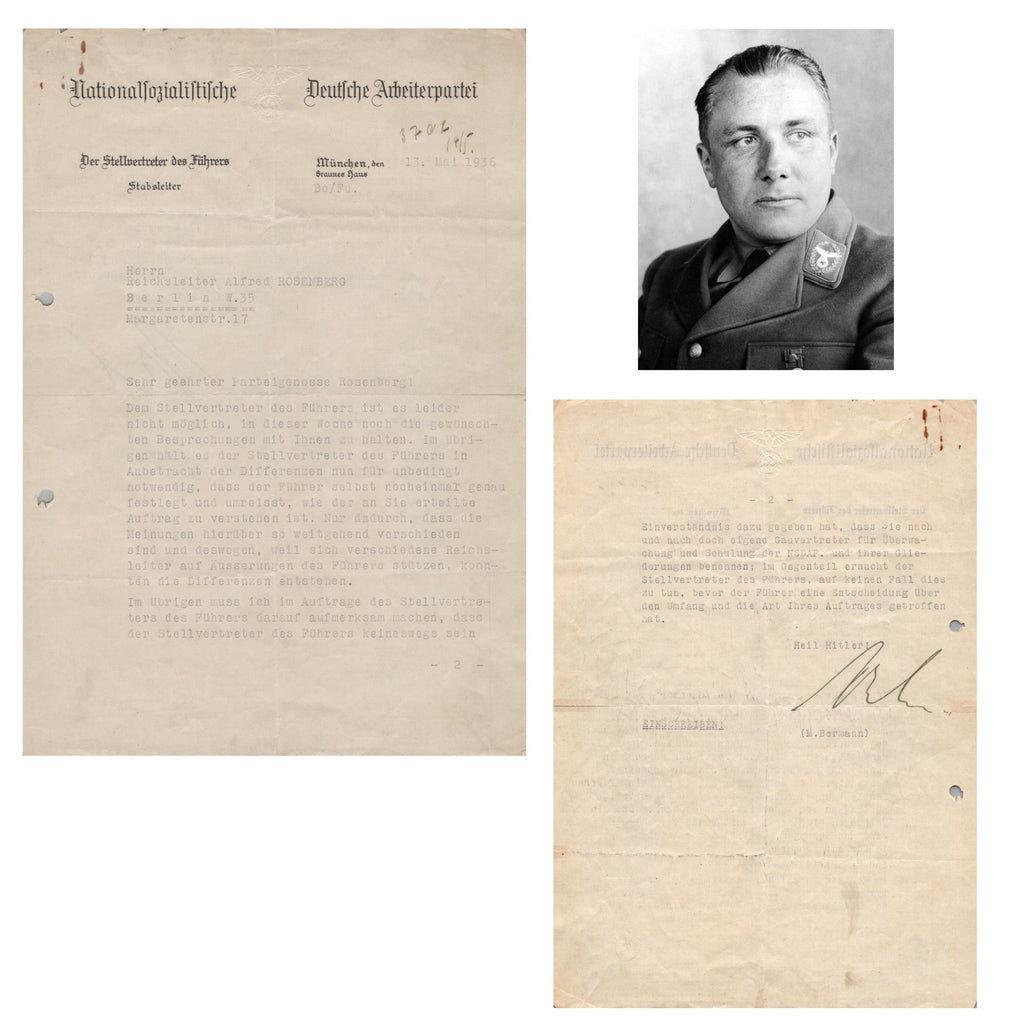 Original German Pre-WWII Martin Bormann Signed Letter to NSDAP Party Member Dated 1936 with Translation - AH Führer’s Personal Secretary Original Items