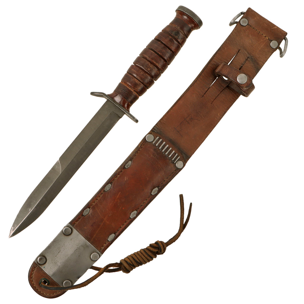 Original U.S. WWII M3 Guard Marked Fighting Knife by Imperial with Great 1943-Dated M6 Leather Scabbard by Milsco Original Items