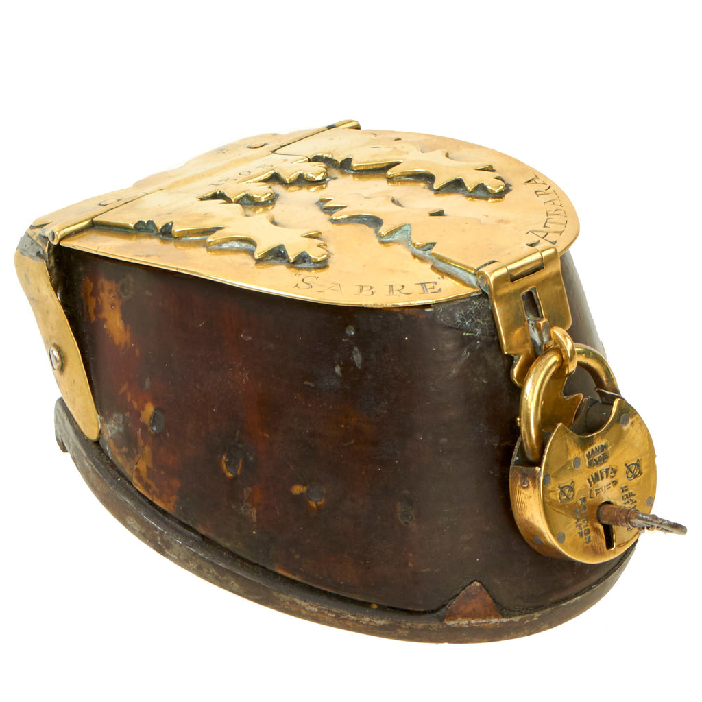 Original British Victorian 1898 Dated Horse Hoof Brass Mounted Keepsake Box marked “SABRE” & ATBARA with Brass Padlock Original Items