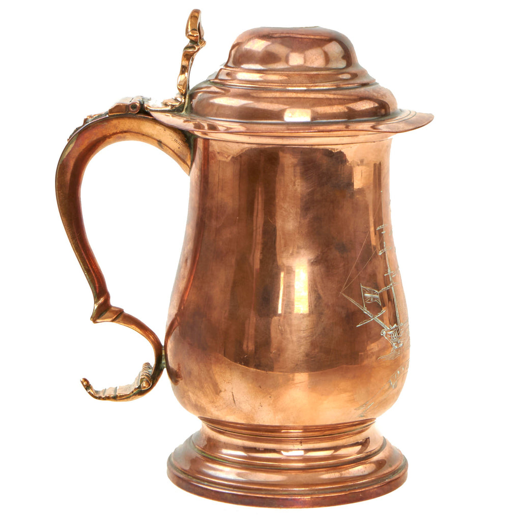 Original British Napoleonic Royal Navy Silver Plated Lidded Copper Quart Tankard from H.M.S. Audacious - Battle of the Nile Original Items