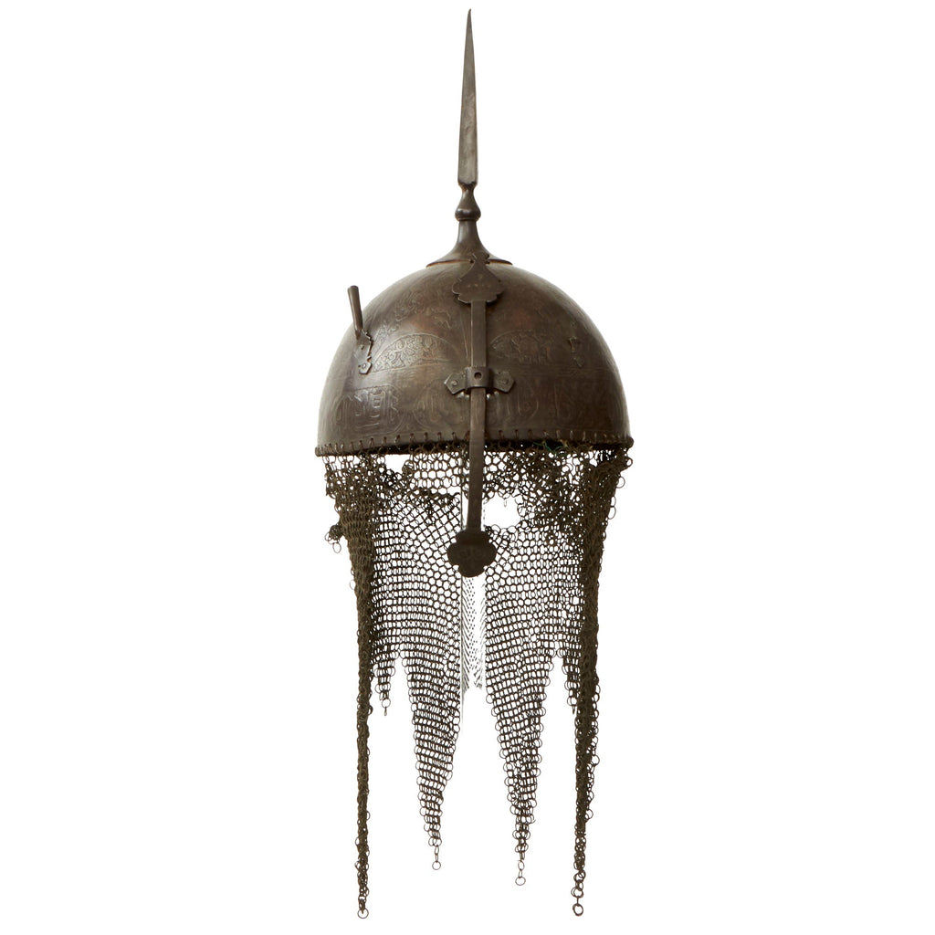 Original Magnificent Gold Inlaid & Etched Kulah Khud Spiked War Helmet circa 1780 - 1820 Original Items