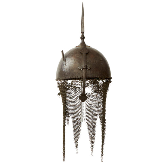 Original Magnificent Gold Inlaid & Etched Kulah Khud Spiked War Helmet circa 1780 - 1820 Original Items