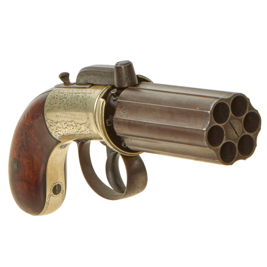Original British Victorian Nickel Silver Framed .45cal Pepperbox Percussion Revolver by John Blissett of London - circa 1850 Original Items