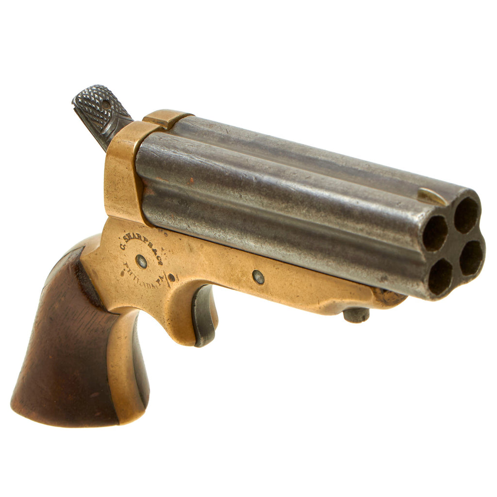 Original U.S. 19th Century Sharps Model 2C .30 Rimfire 4 Barrel Brass Frame Pepperbox Pistol - Serial 294 Original Items