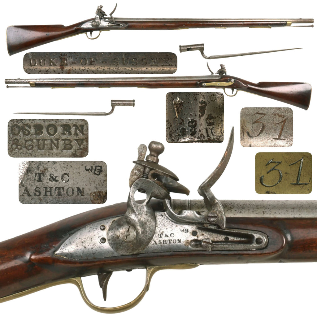 Original British East India Company Naval Flintlock Musket by T&C Ashton Marked to East Indiaman DUKE OF SUSSEX with Matched Bayonet - circa 1820 Original Items