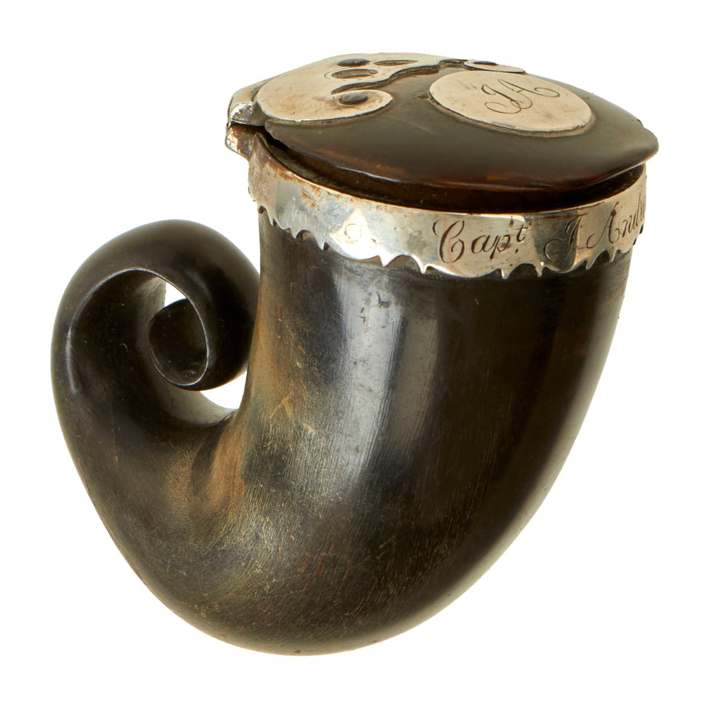 Original Scottish Victorian Silver Mounted Ram’s Horn Snuff Mull Named to Capt. J. Andrew of the 71st Regiment of Foot Original Items