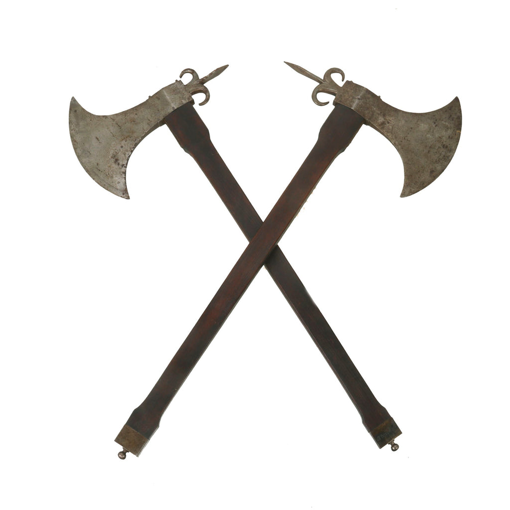 Original French Napoleonic Era Pair of Naval Axes Engraved Toulon - Re-Hafted- C. 1790 Original Items