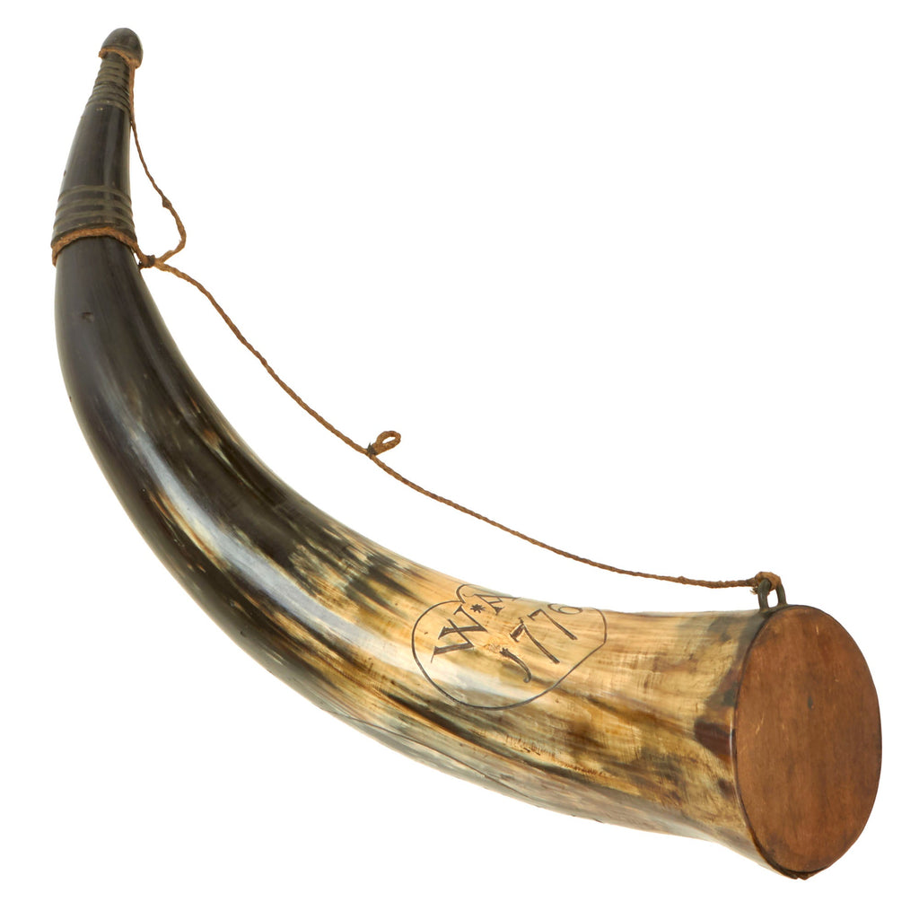 Original U.S. Revolutionary War Large Gunner’s Powder Horn with Plug & Original Suspension - Inscribed Original Items